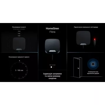 Проводная сирена с клеммой для наружного светодиода Ajax HomeSiren Fibra Black-3
