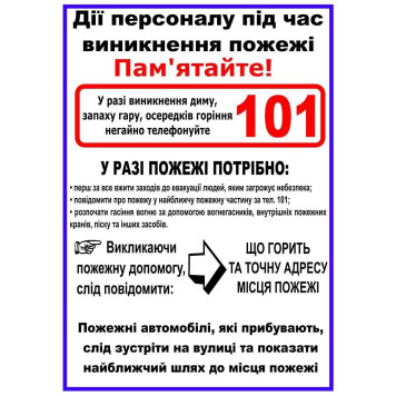 Инструкция пожарная (действия персонала при пожаре) (артикул: 000015732)-0