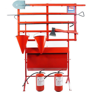 Стенд пожарный со щитом открытого типа с перекидным ящиком в комплекте + 2 Огнетушителя ВП-5 (ОП-5) (артикул: 000073544)-0