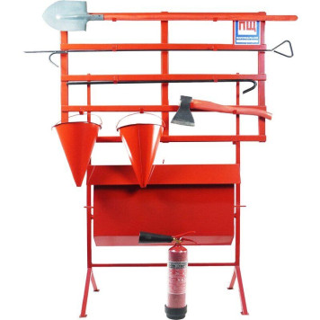 Стенд пожежний з щитом відкритого типу з комплектацією (багор/лом/лопата/топор/відро 2) з перекидним ящиком для піску + Вогнегасник вуглекислотний ВВК-2 (ОУ-3) (артикул: 000073542)-0