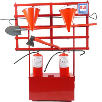 Стенд пожарный со щитом открытого типа стационарный в комплекте + 2 Огнетушителя ВП-6 (ОП-6) (артикул: 000073552)-0