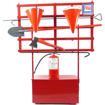 Стенд пожежний з щитом відкритого типу стаціонарний (з комплектацією багор/лом/лопата/топор/відро 2) + Вогнегасник порошковий ВП-6 (ОП-6) (артикул: 000073548)-0