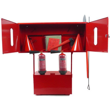 Стенд пожежний з щитом закритого типу стаціонарний (з комплектацією кошма/багор/лом/лопата/сокира/відро) + 2 Вогнегасника вуглекислотних ВВК-3,5 (ОУ-5) (артикул: 000073562)-0