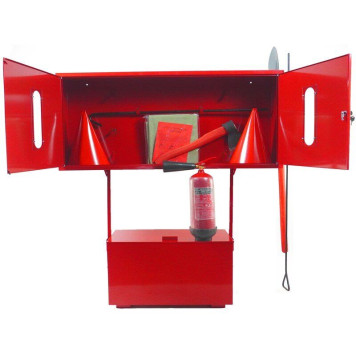 Стенд пожежний з щитом закритого типу стаціонарний (з комплектацією кошма/багор/лом/лопата/сокира/відро) + Вогнегасник вуглекислотний ВВК-3,5 (ОУ-5) (артикул: 000073558)-0