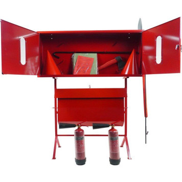 Стенд пожежний закритого типу з перекидним ящиком для піска (з комплектацією кошма/багор/лом/лопата/топор/відро) + 2 Вогнегасника вуглекислотних ВВК-2 (ОУ-3) (артикул: 000073579)-0